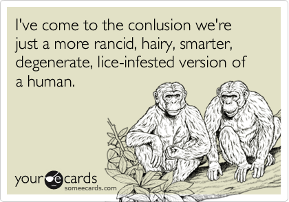 I've come to the conlusion we're just a more rancid, hairy, smarter, degenerate, lice-infested version of a human. 