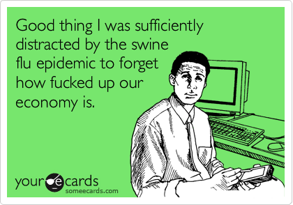 Good thing I was sufficiently distracted by the swine
flu epidemic to forget
how fucked up our
economy is.