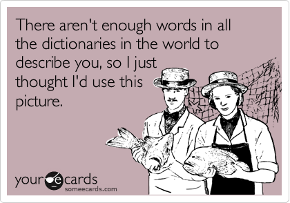 There aren't enough words in all the dictionaries in the world to describe you, so I just
thought I'd use this 
picture.