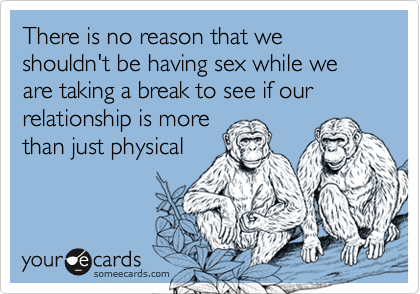 There is no reason that we shouldn't be having sex while we are taking a break to see if our relationship is morethan just physical