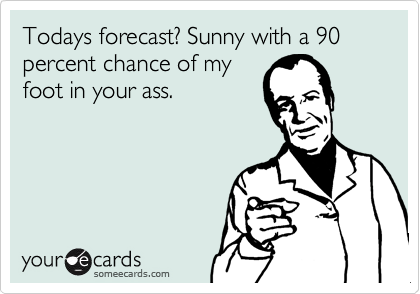 Todays forecast? Sunny with a 90 percent chance of my
foot in your ass.