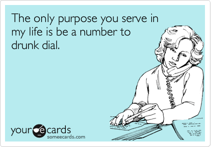 The only purpose you serve in
my life is be a number to
drunk dial.