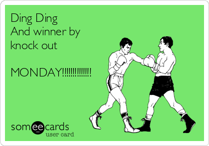 Ding Ding
And winner by
knock out

MONDAY!!!!!!!!!!!!!!