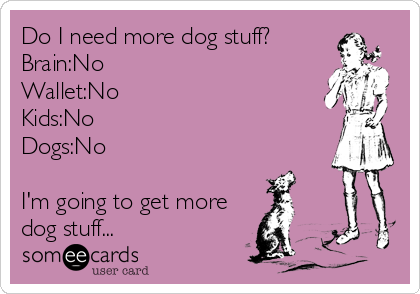 Do I need more dog stuff?
Brain:No
Wallet:No
Kids:No
Dogs:No

I'm going to get more
dog stuff...