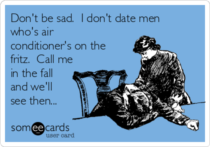 Don't be sad.  I don't date men
who's air
conditioner's on the
fritz.  Call me
in the fall
and we'll
see then...