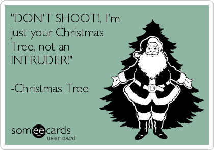"DON'T SHOOT!, I'm
just your Christmas
Tree, not an
INTRUDER!"

-Christmas Tree