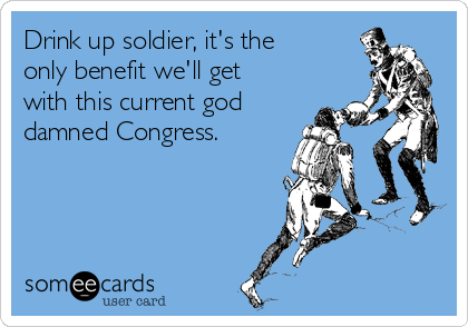 Drink up soldier, it's the
only benefit we'll get
with this current god
damned Congress. 