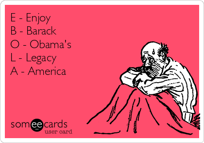 E - Enjoy
B - Barack
O - Obama's
L - Legacy 
A - America 