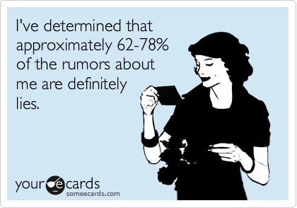 I've determined that
approximately 62-78% 
of the rumors about 
me are definitely
lies.