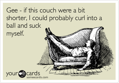 Gee - if this couch were a bit shorter, I could probably curl into a ball and suck
myself.