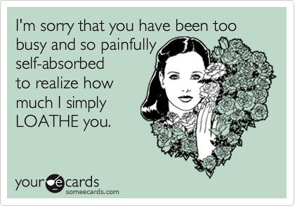 I'm sorry that you have been too busy and so painfully
self-absorbed
to realize how
much I simply
LOATHE you.