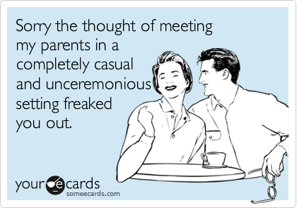 Sorry the thought of meeting 
my parents in a
completely casual
and unceremonious
setting freaked
you out.