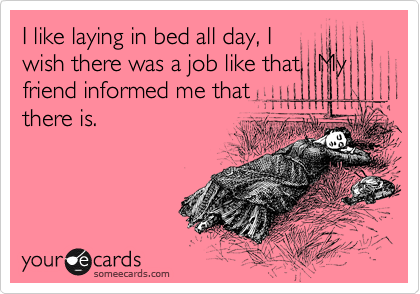 I like laying in bed all day, I
wish there was a job like that.  My
friend informed me that
there is.