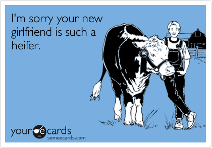 I'm sorry your new
girlfriend is such a
heifer.