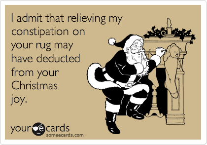 I admit that relieving my constipation on
your rug may
have deducted
from your
Christmas
joy.