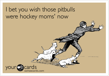 I bet you wish those pitbulls
were hockey moms' now