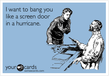 I want to bang you
like a screen door
in a hurricane.