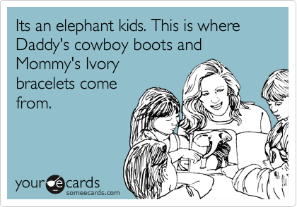 Its an elephant kids. This is where Daddy's cowboy boots and Mommy's Ivory
bracelets come
from.