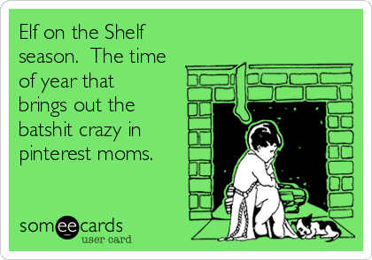 Elf on the Shelf
season.  The time 
of year that
brings out the
batshit crazy in
pinterest moms.