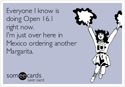 Everyone I know is
doing Open 16.1
right now.
I'm just over here in
Mexico ordering another
Margarita. 