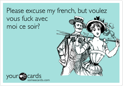 Please excuse my french, but voulez vous fuck avec
moi ce soir?