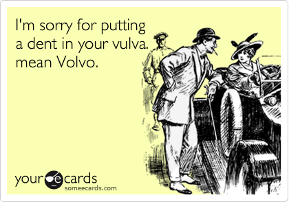I'm sorry for putting
a dent in your vulva.  I
mean Volvo.