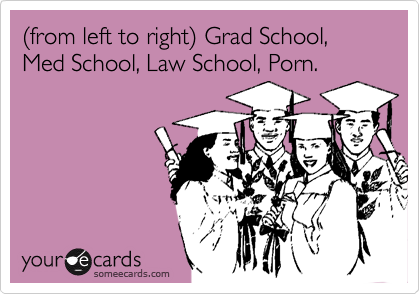 (from left to right) Grad School, Med School, Law School, Porn.