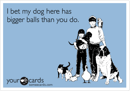 I bet my dog here has
bigger balls than you do.
