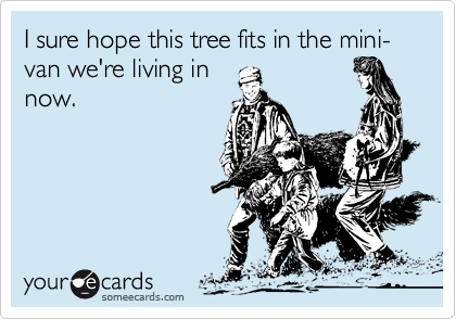 I sure hope this tree fits in the mini-van we're living in
now.