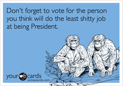 Don't forget to vote for the person you think will do the least shitty job at being President.