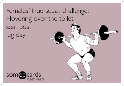 Females' true squat challenge:
Hovering over the toilet
seat post
leg day.
