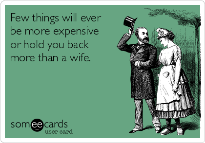 Few things will ever
be more expensive
or hold you back
more than a wife.