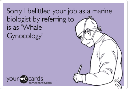 Sorry I belittled your job as a marine biologist by referring tois as "WhaleGynocology"