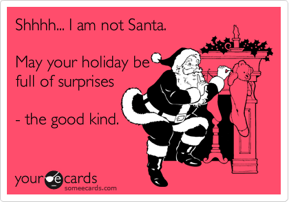 Shhhh... I am not Santa.

May your holiday be
full of surprises

- the good kind.