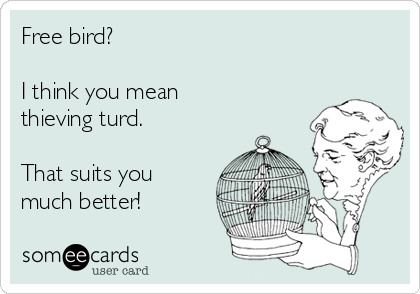 Free bird?

I think you mean
thieving turd.

That suits you
much better!