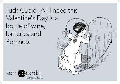 Fuck Cupid.. All I need this
Valentine's Day is a
bottle of wine,
batteries and
Pornhub.