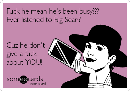 Fuck he mean he's been busy??? 
Ever listened to Big Sean?


Cuz he don't
give a fuck
about YOU!