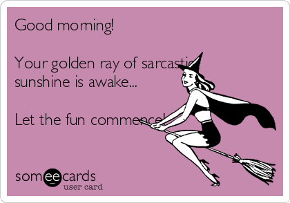 Good morning! 

Your golden ray of sarcastic
sunshine is awake... 

Let the fun commence!