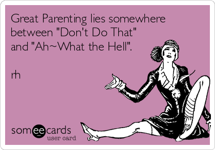 Great Parenting lies somewhere
between "Don't Do That"
and "Ah~What the Hell".

rh