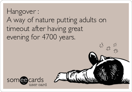 Hangover :
A way of nature putting adults on
timeout after having great
evening for 4700 years.