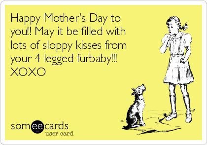 Happy Mother's Day to
you!! May it be filled with
lots of sloppy kisses from
your 4 legged furbaby!!!
XOXO