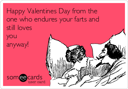 Happy Valentines Day from the
one who endures your farts and
still loves
you
anyway!