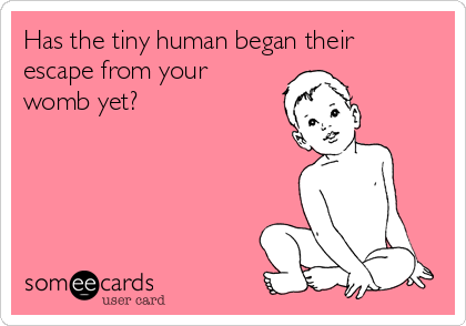 Has the tiny human began their
escape from your
womb yet? 