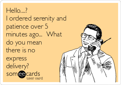 Hello....?
I ordered serenity and
patience over 5
minutes ago...  What
do you mean
there is no
express
delivery?