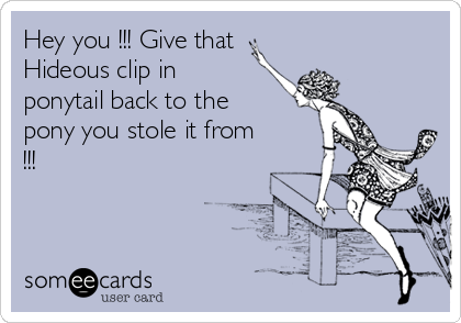 Hey you !!! Give that
Hideous clip in
ponytail back to the
pony you stole it from
!!!