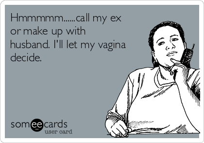 Hmmmmm......call my ex
or make up with
husband. I'll let my vagina
decide.