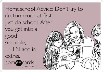 Homeschool Advice: Don't try to
do too much at first.
Just do school. After
you get into a
good
schedule,
THEN add in
extras.