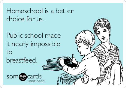 Homeschool is a better
choice for us. 

Public school made
it nearly impossible
to
breastfeed.
