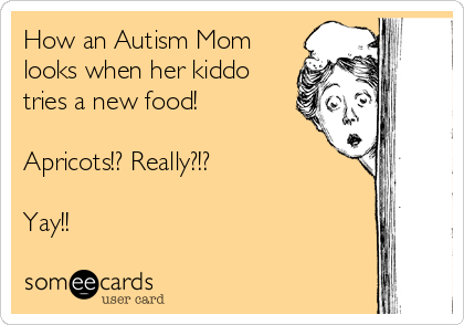 How an Autism Mom
looks when her kiddo
tries a new food! 

Apricots!? Really?!?

Yay!! 