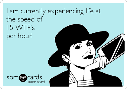 I am currently experiencing life at
the speed of
15 WTF's 
per hour!